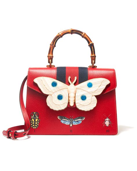 gucci falena medium moth top-handle bag with blue red web